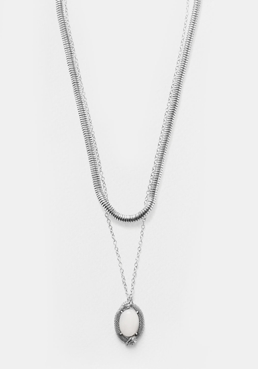 Moonstone Serpent Necklace with Multi-Chain & Silver Plating