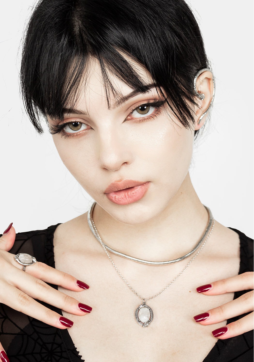 Moonstone Serpent Necklace with Multi-Chain & Silver Plating