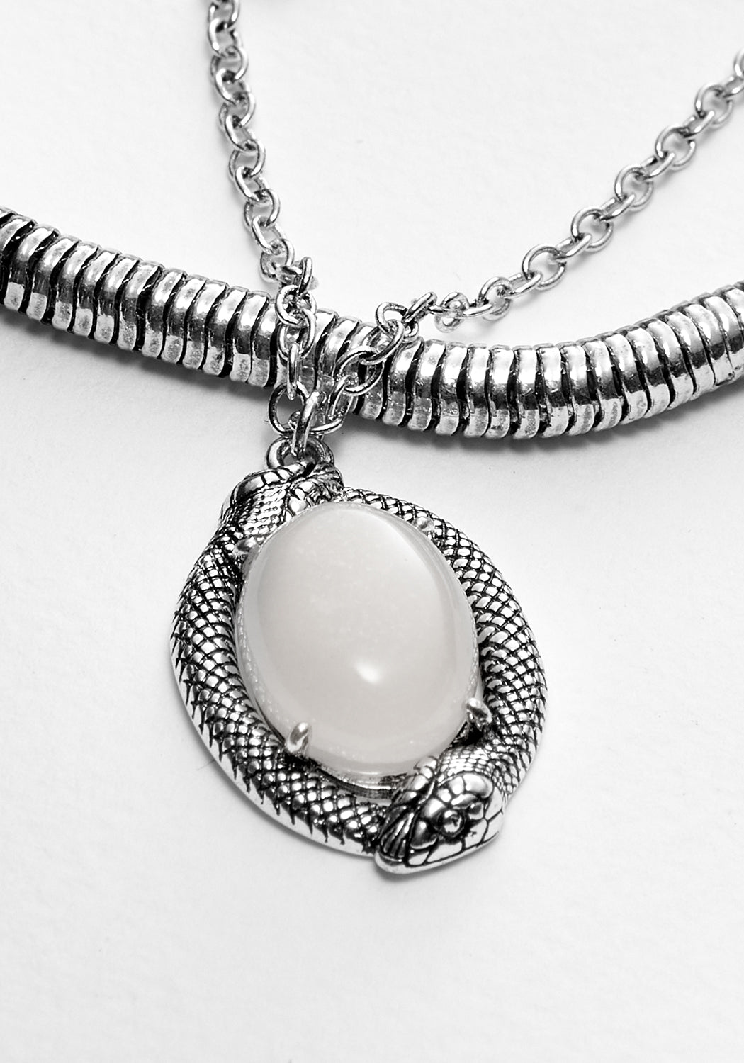 Moonstone Serpent Necklace with Multi-Chain & Silver Plating