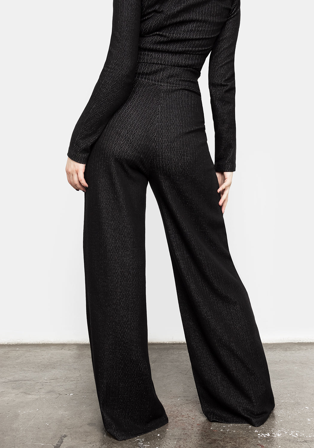 Black Pointelle Lounge Pants with Wide Legs & Pockets | Morana