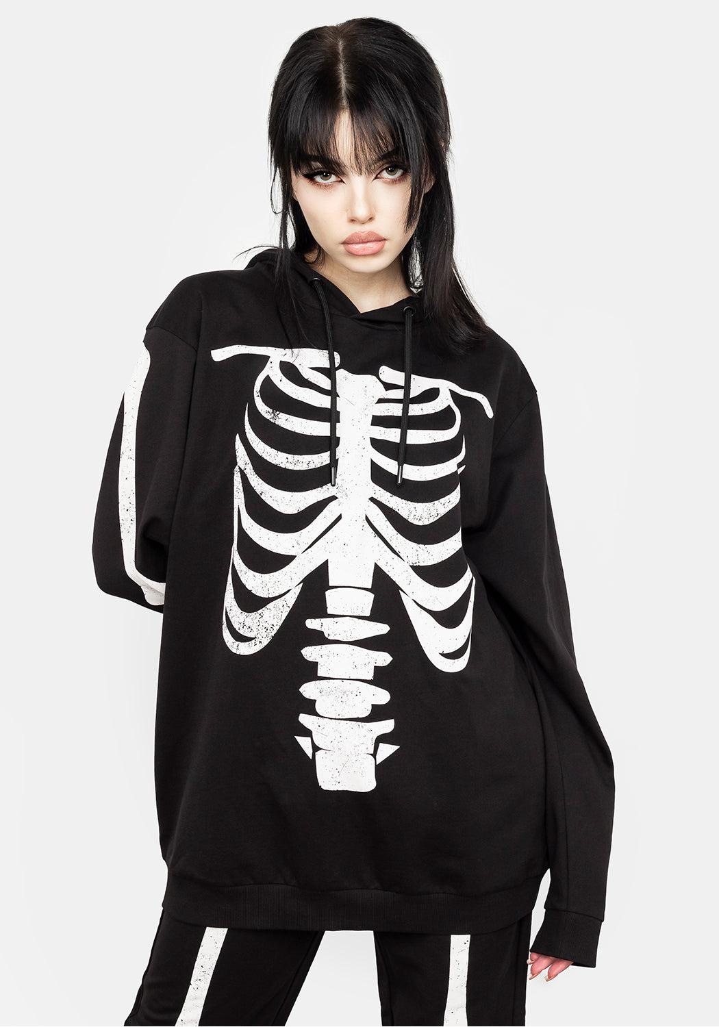 Black Skeleton Hoodie with Distressed Print | Skeletus Sweatshirt