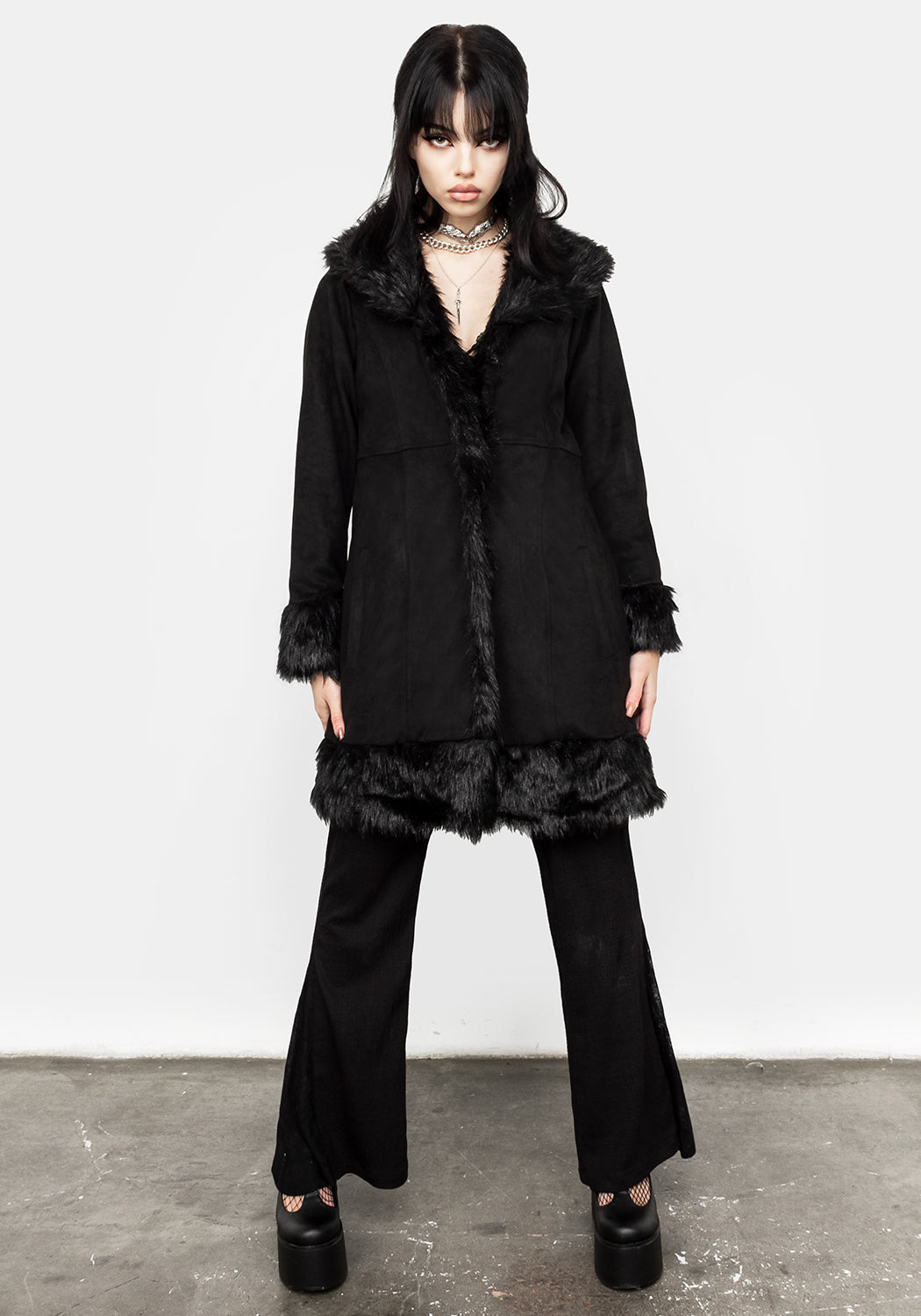 Black Faux Fur Trim Penny Lane Coat | Runaway Vintage Style