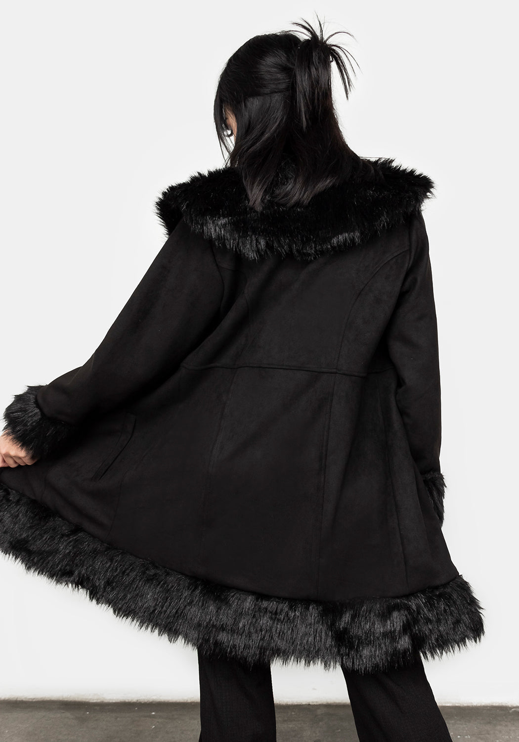 Black Faux Fur Trim Penny Lane Coat | Runaway Vintage Style