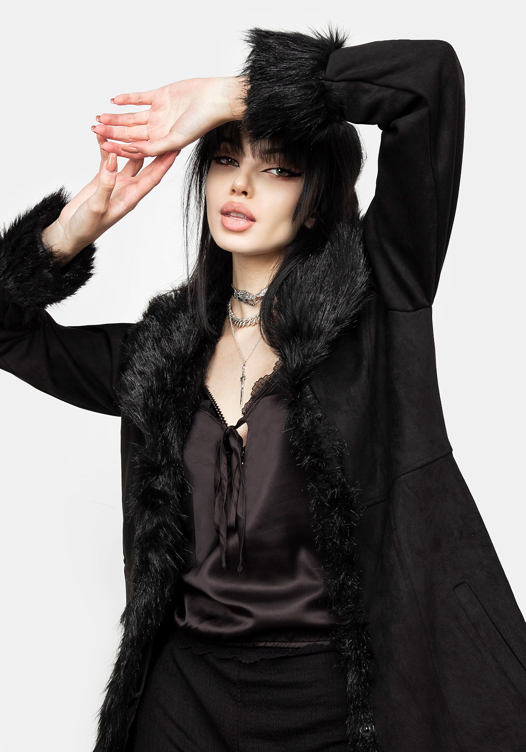 Black Faux Fur Trim Penny Lane Coat | Runaway Vintage Style