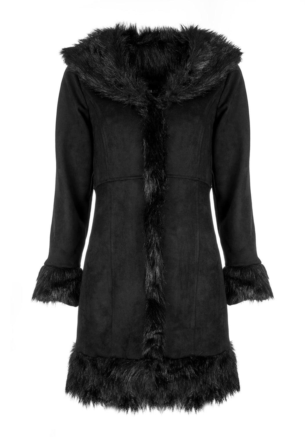 Black Faux Fur Trim Penny Lane Coat | Runaway Vintage Style