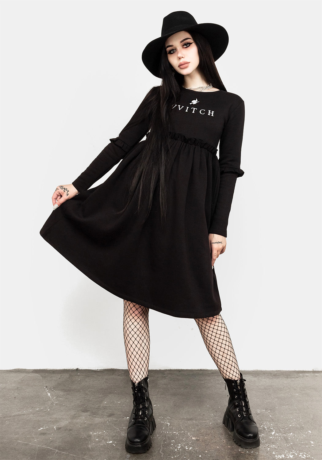 Witchy Ruffle Midi Dress with Pockets | Vvitch Black Skater Dress
