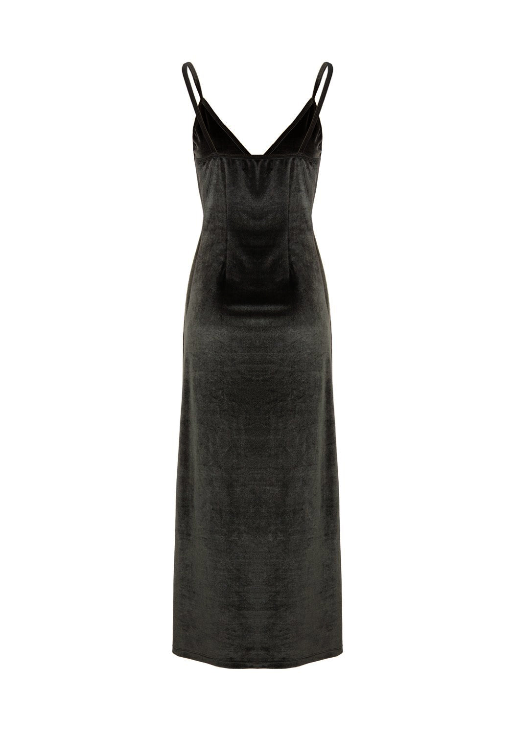Grey-Blue Velvet Midi Slip Dress with Gothic Cross Charm | Gabrielle