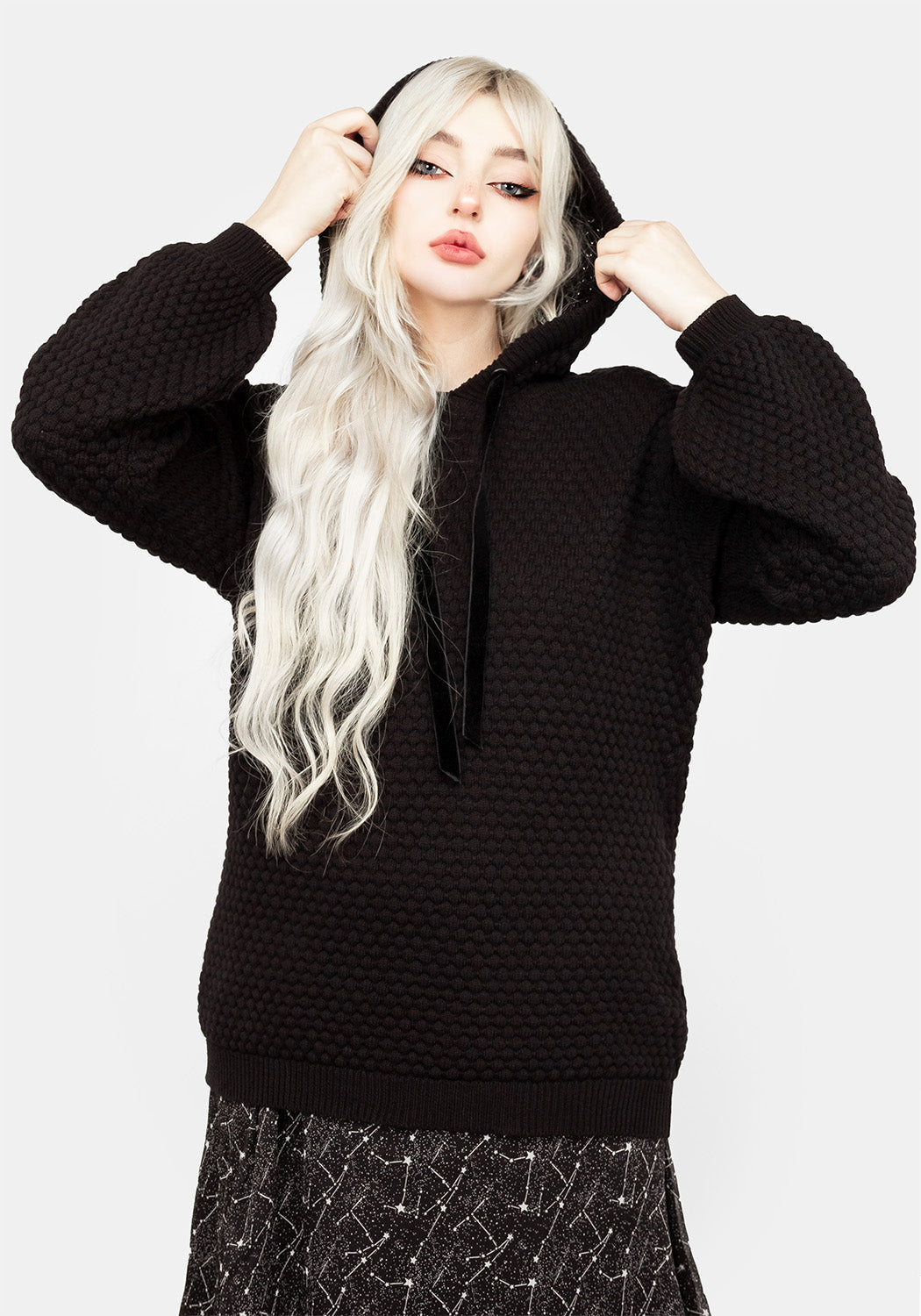 Oversized Knit Hoody with Druid-Inspired Hood & Velvet Bow Tie | Druid