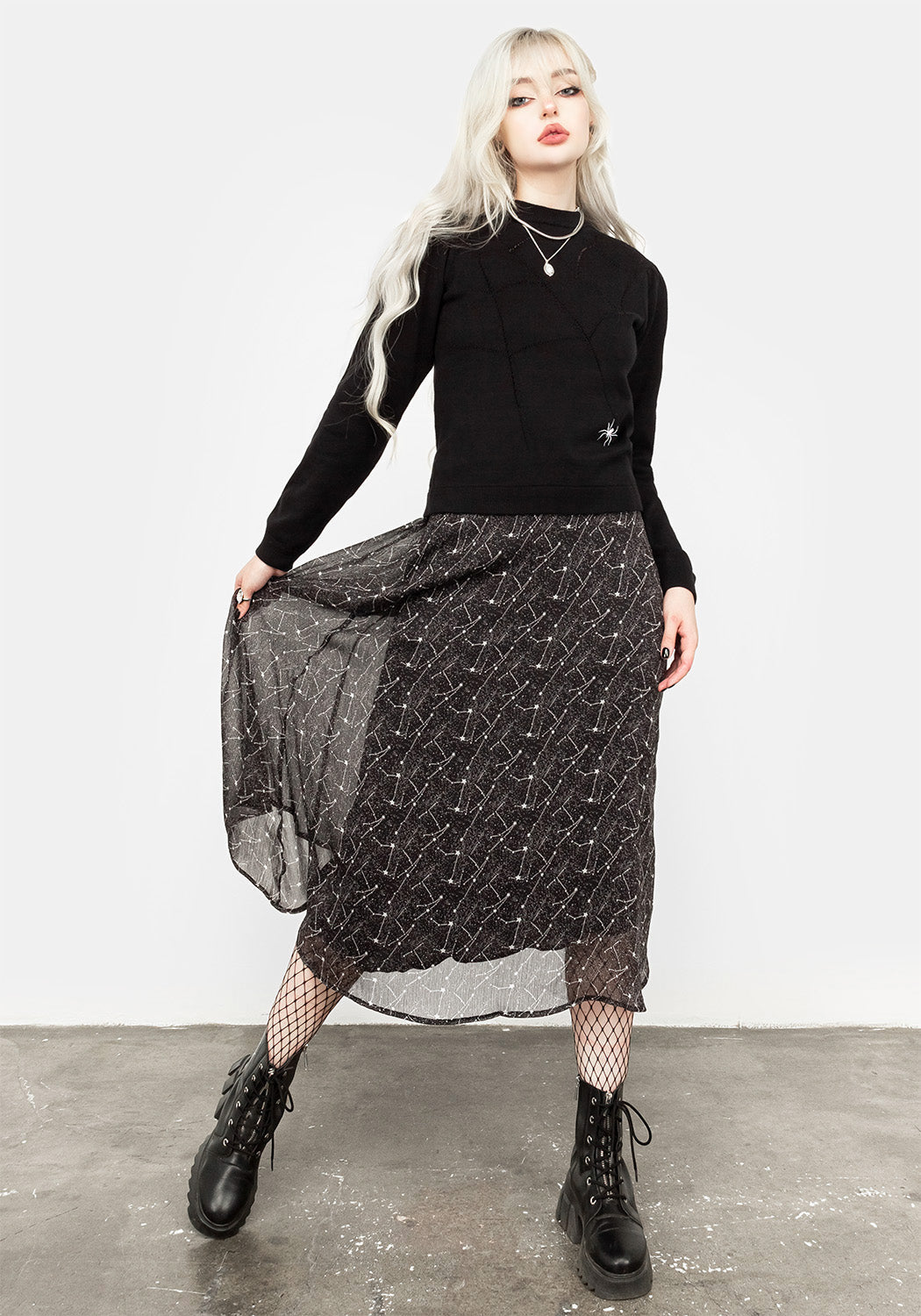 Puff Sleeve Crop Sweater with Spiderweb Knit | Lolth