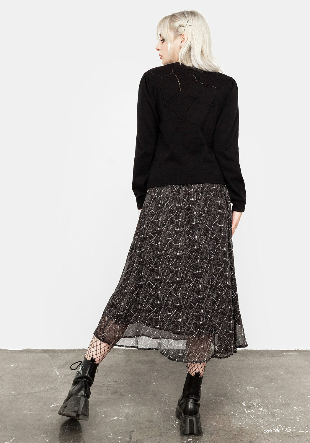 Puff Sleeve Crop Sweater with Spiderweb Knit | Lolth