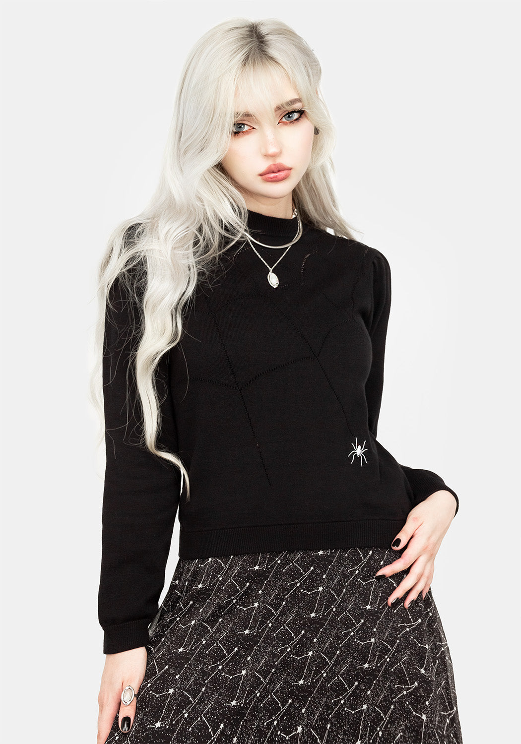 Puff Sleeve Crop Sweater with Spiderweb Knit | Lolth