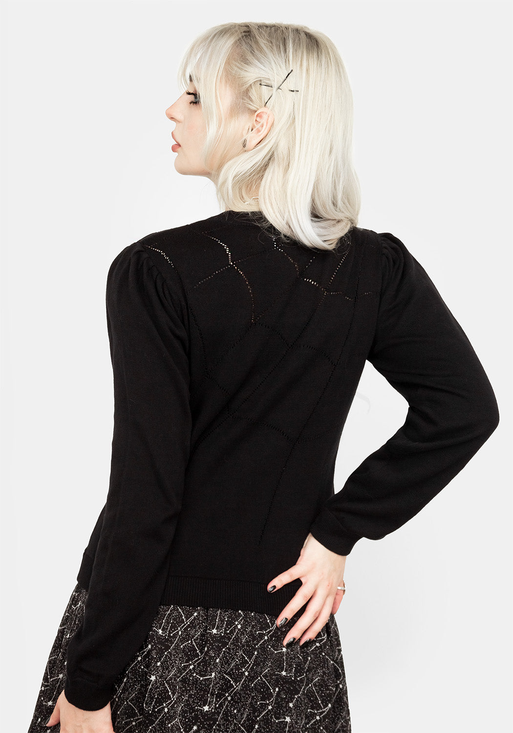 Puff Sleeve Crop Sweater with Spiderweb Knit | Lolth
