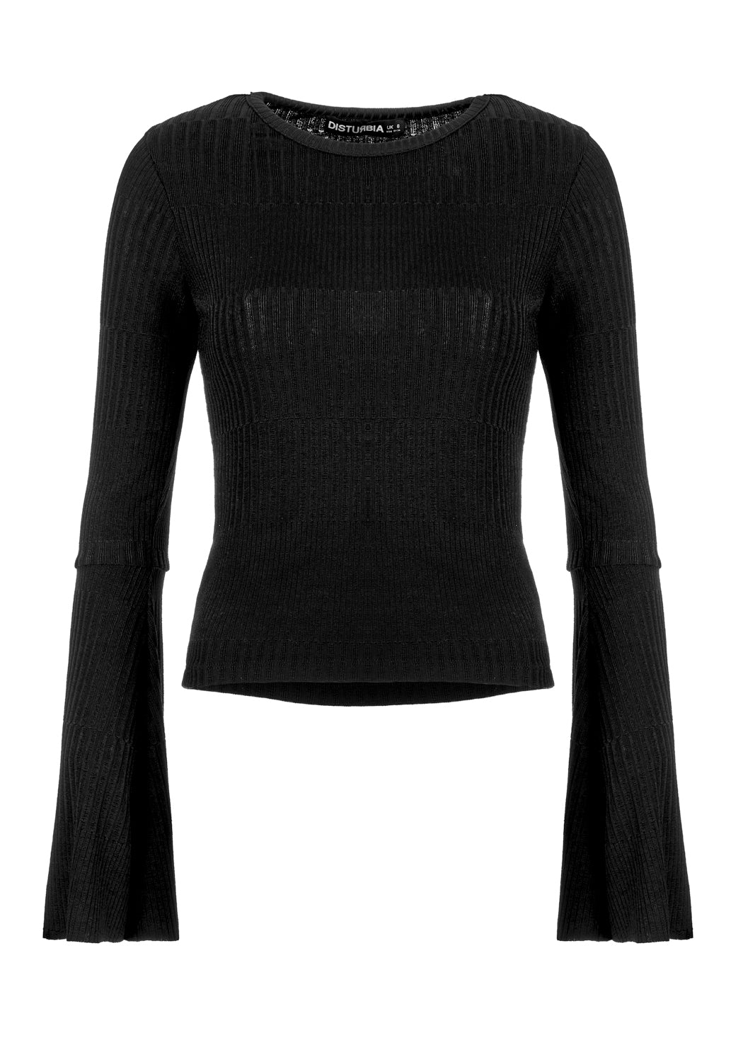 Black Rib Flare Sleeve Top with Slim Stretchy Fit | Sukie