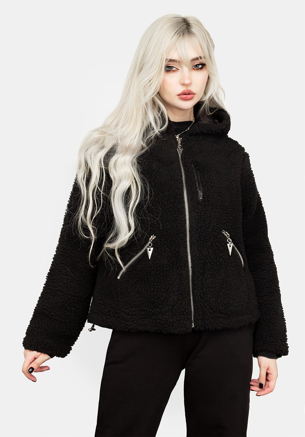 Oversized Teddy Jacket with Hood & Zip Pockets | Noctule