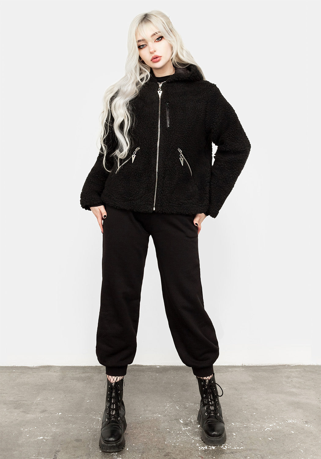 Oversized Teddy Jacket with Hood & Zip Pockets | Noctule