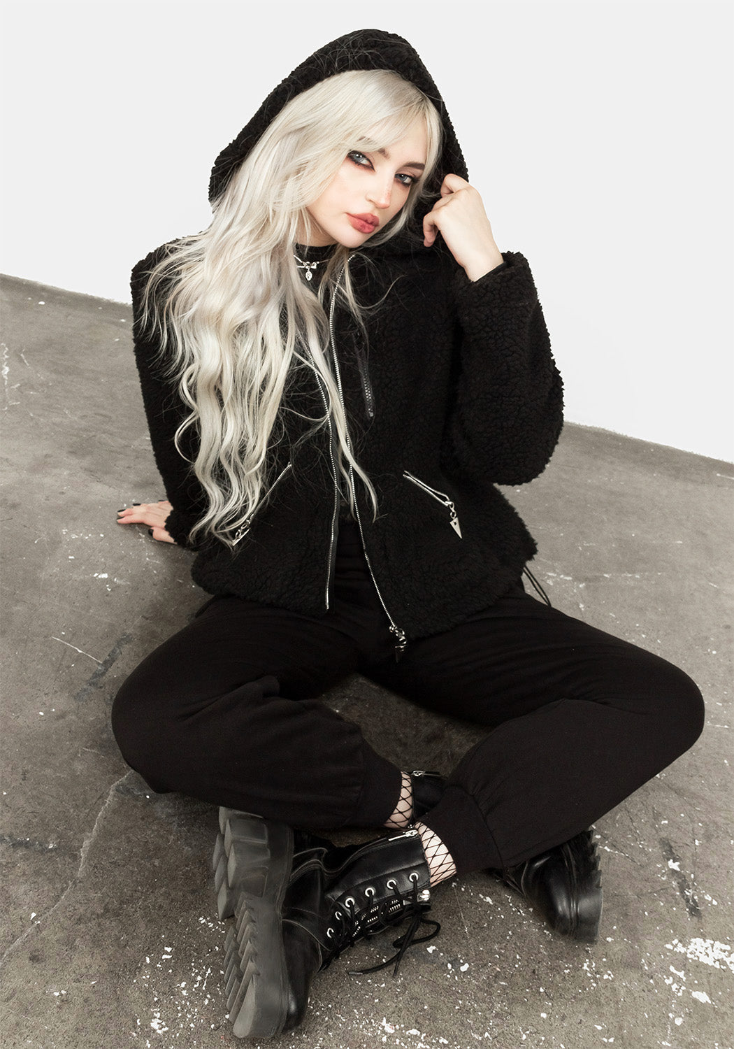 Oversized Teddy Jacket with Hood & Zip Pockets | Noctule