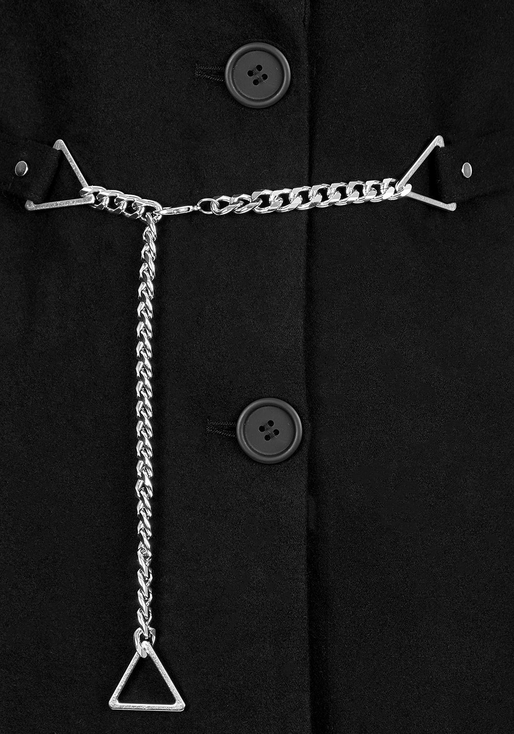 Black Longline Coat with Belt & Chain Details | Dark Matter