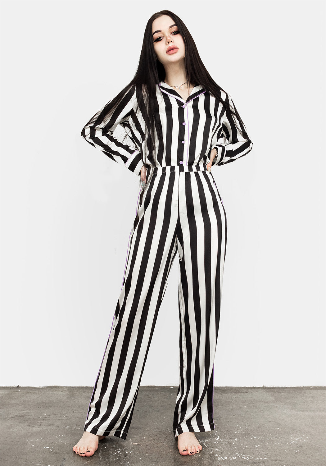Striped Wide-Leg Pyjama Pants with Elastic Waist | Beetle