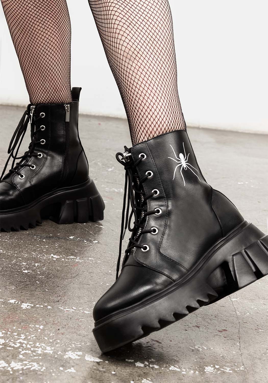 Spider Print Ankle Boots with Ridged Heel | Widow Boots
