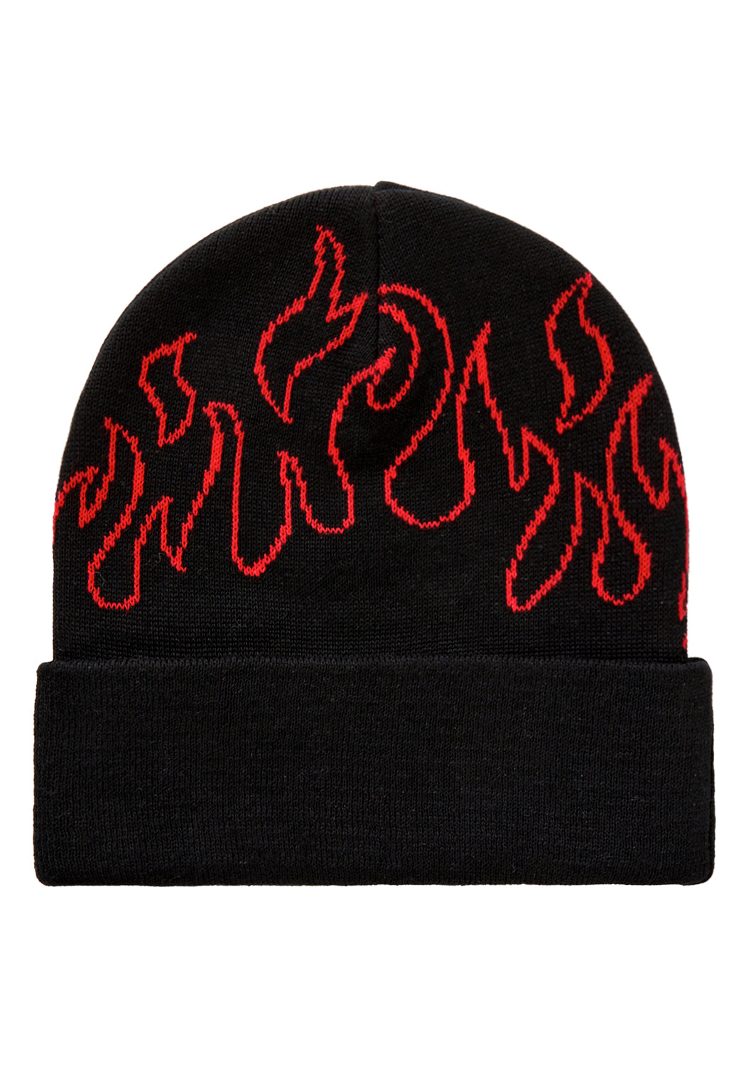 Black Flame Knit Beanie with Ribbed Brim | Inferno