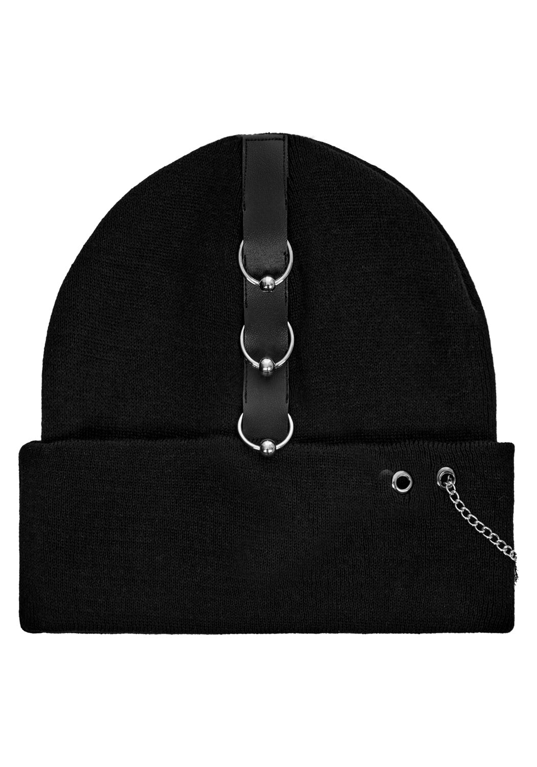 Pierced Beanie with Detachable Metal Chains & Rings | Sabotage