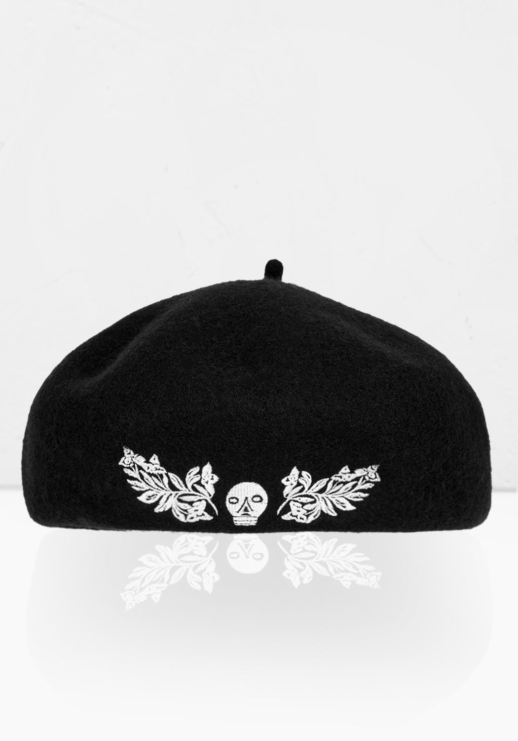 Gothic Wool Beret with Skull Embroidery | Macabre French Style