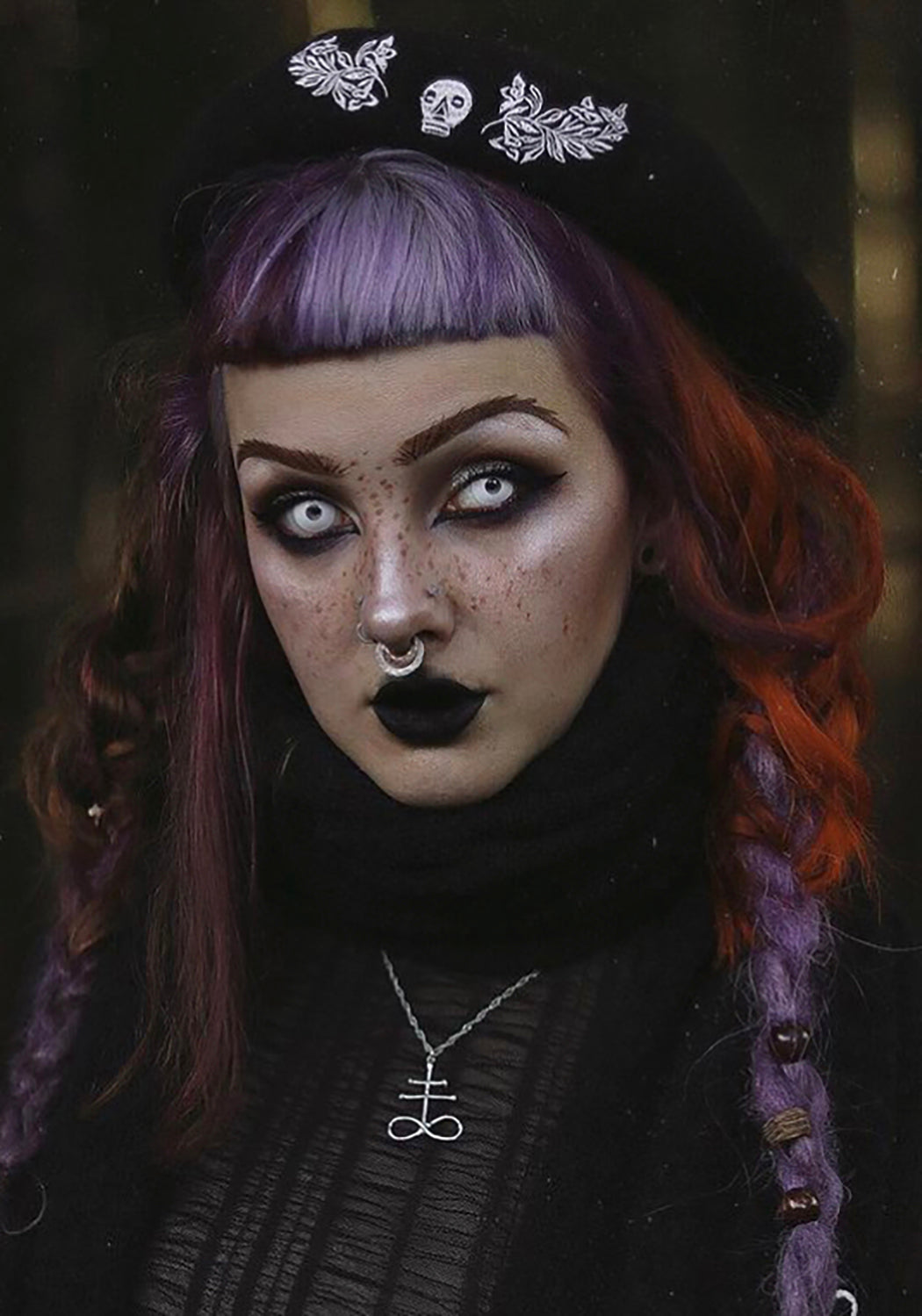 Gothic Wool Beret with Skull Embroidery | Macabre French Style