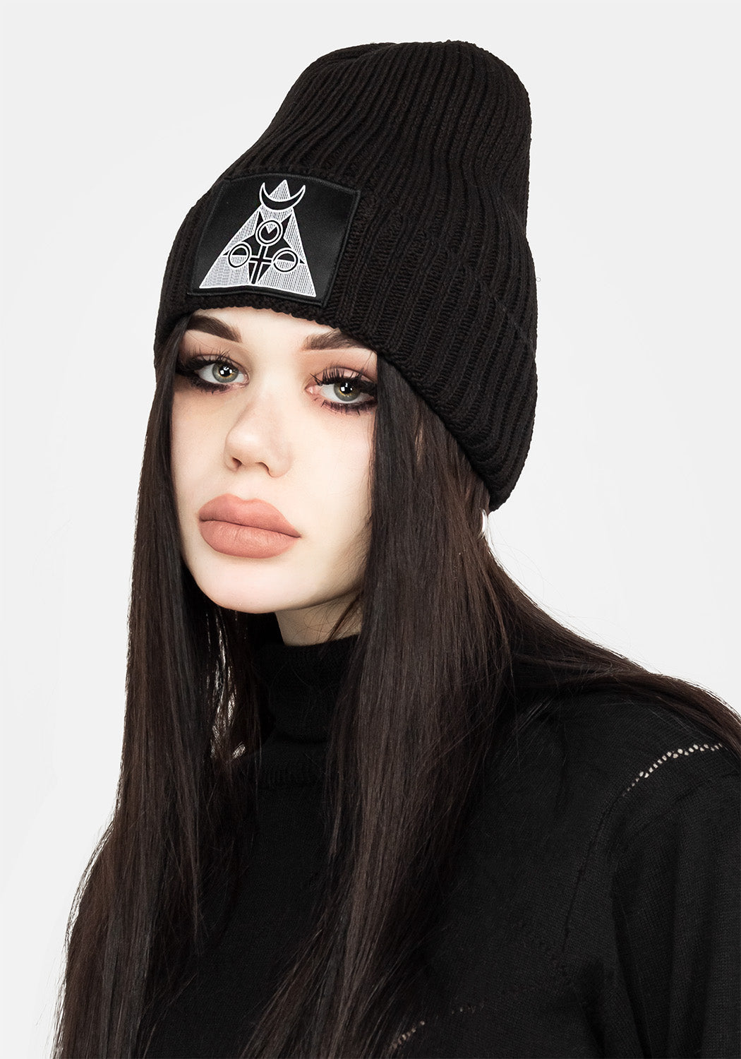 Chunky Knit Cotton Beanie with Occult Patch | Mantra Washed Logo