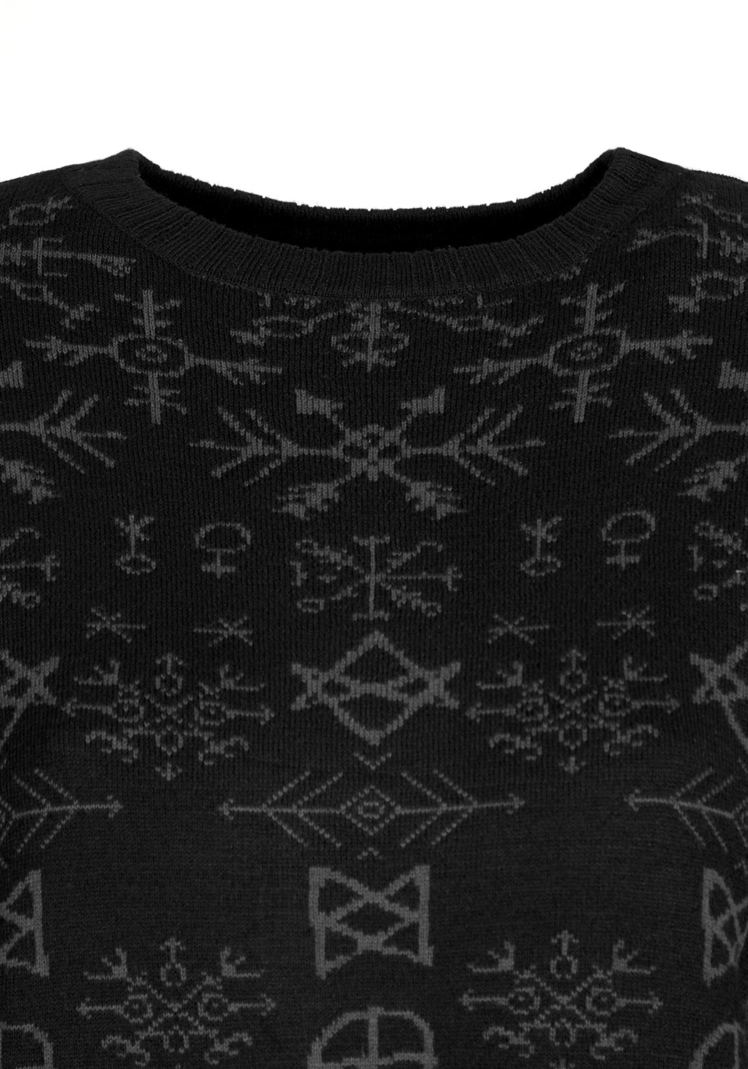 Black Knit Sweater with Occult Symbols & Yule Print | Misrule