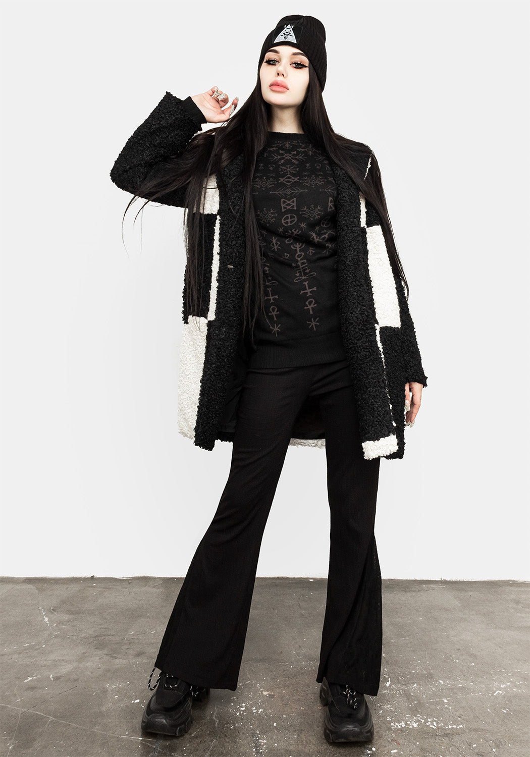 Black Knit Sweater with Occult Symbols & Yule Print | Misrule