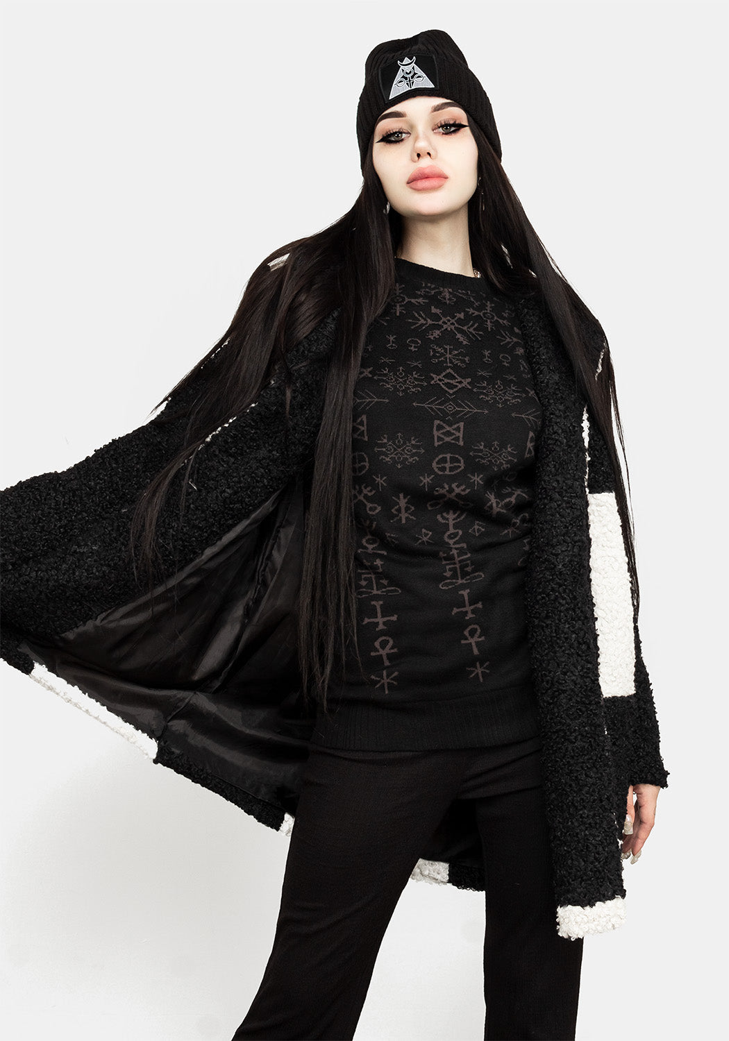 Black Knit Sweater with Occult Symbols & Yule Print | Misrule