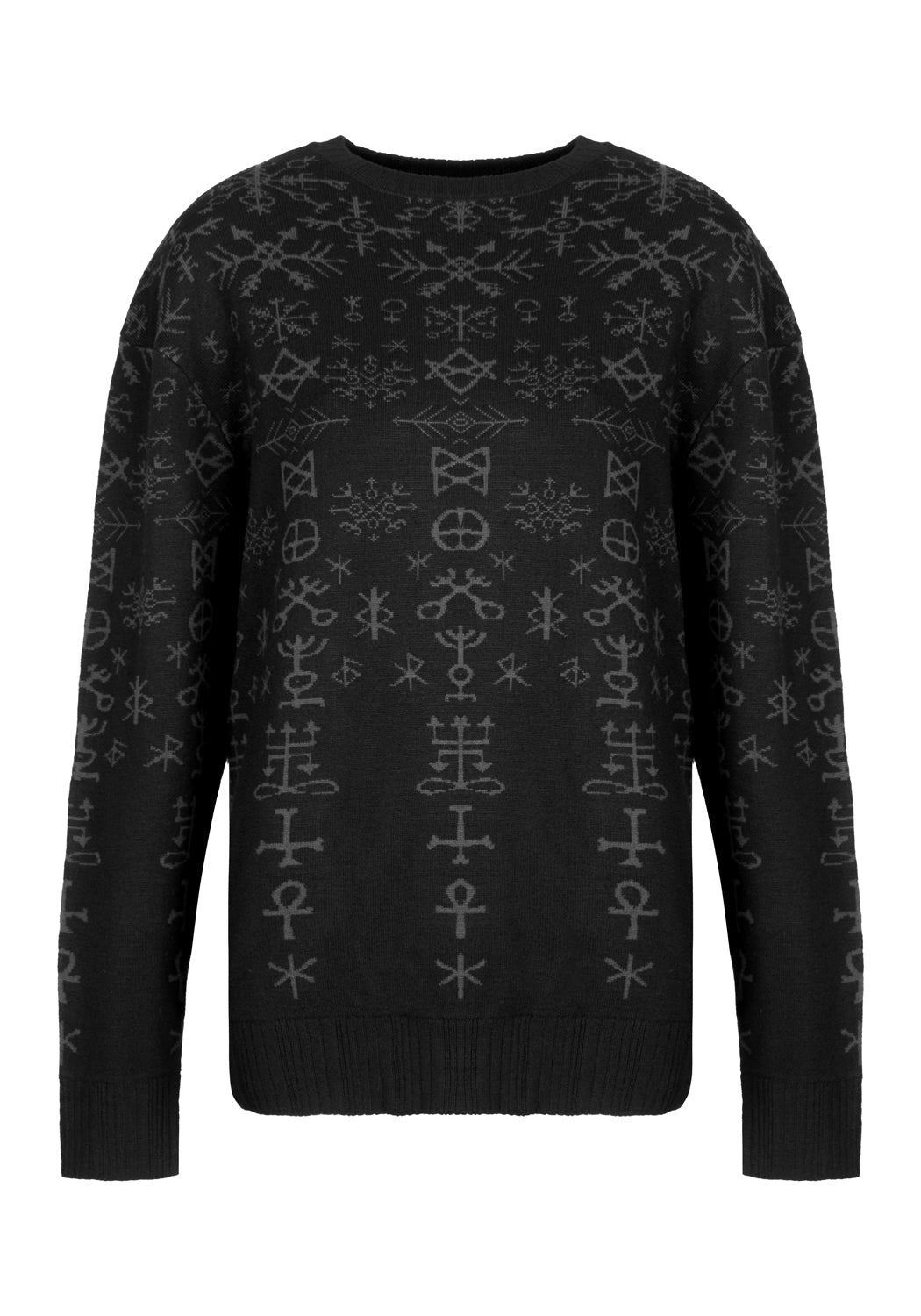 Black Knit Sweater with Occult Symbols & Yule Print | Misrule