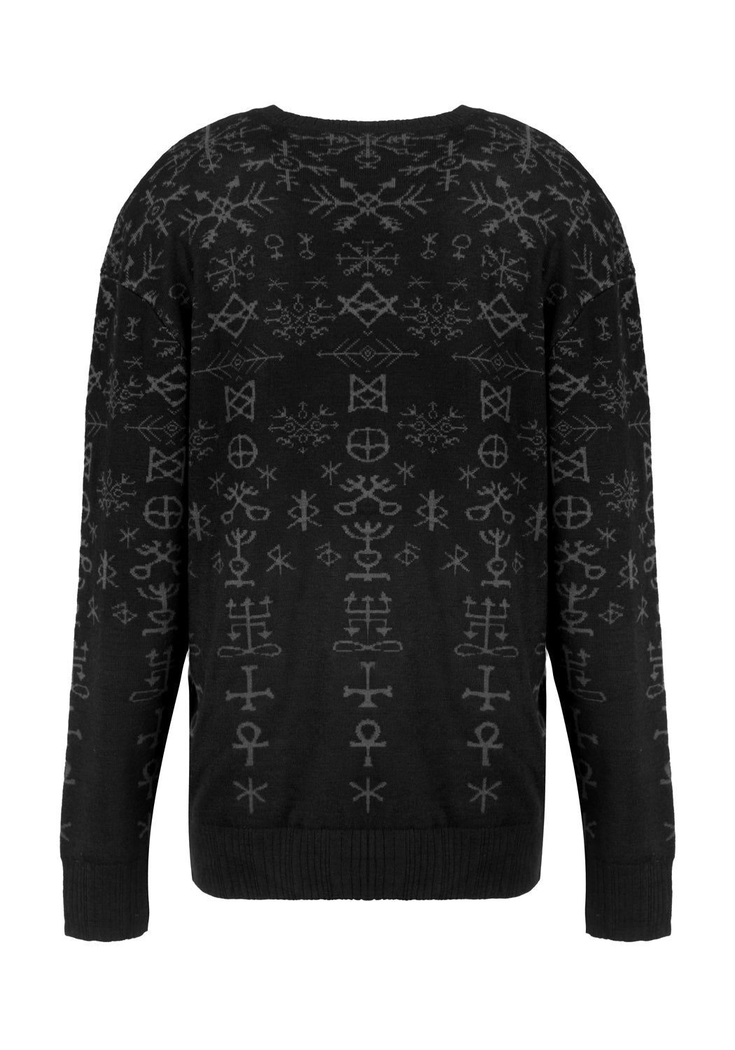 Black Knit Sweater with Occult Symbols & Yule Print | Misrule