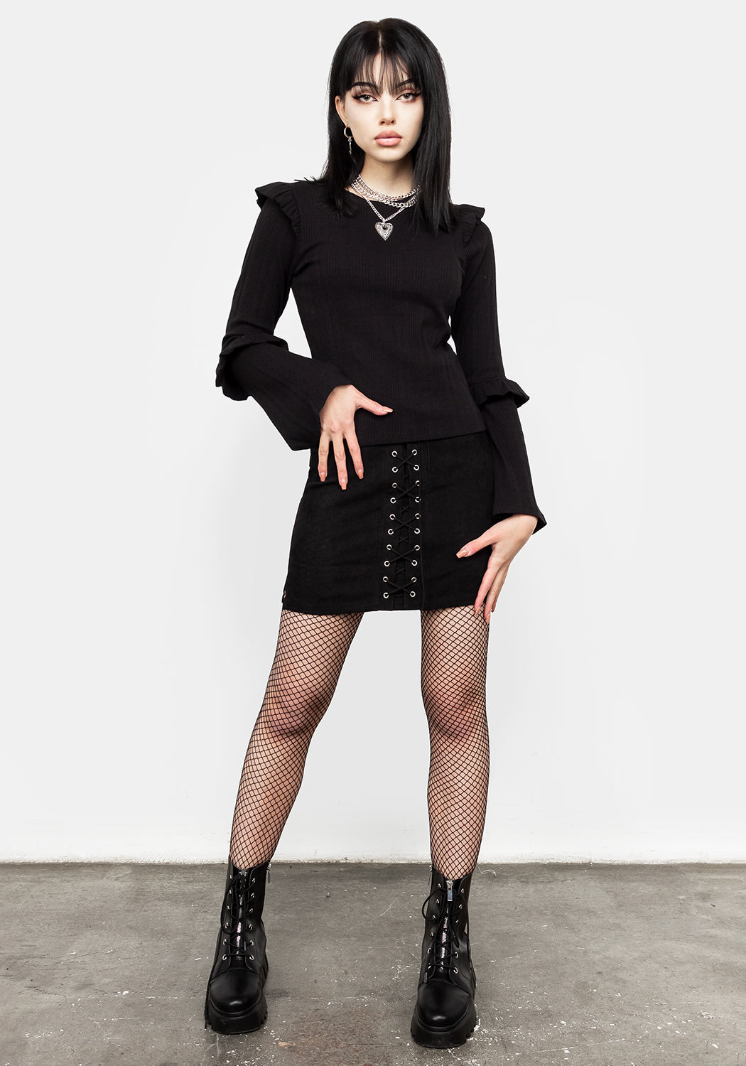Lace Up Mini Skirt with Mock Corset Detail | Carmilla Black Corduroy