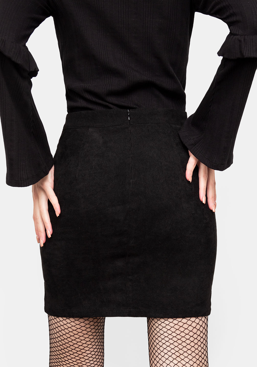 Lace Up Mini Skirt with Mock Corset Detail | Carmilla Black Corduroy