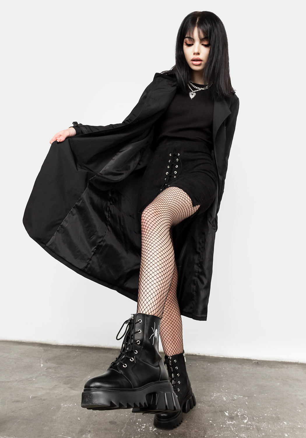 Lace Up Mini Skirt with Mock Corset Detail | Carmilla Black Corduroy