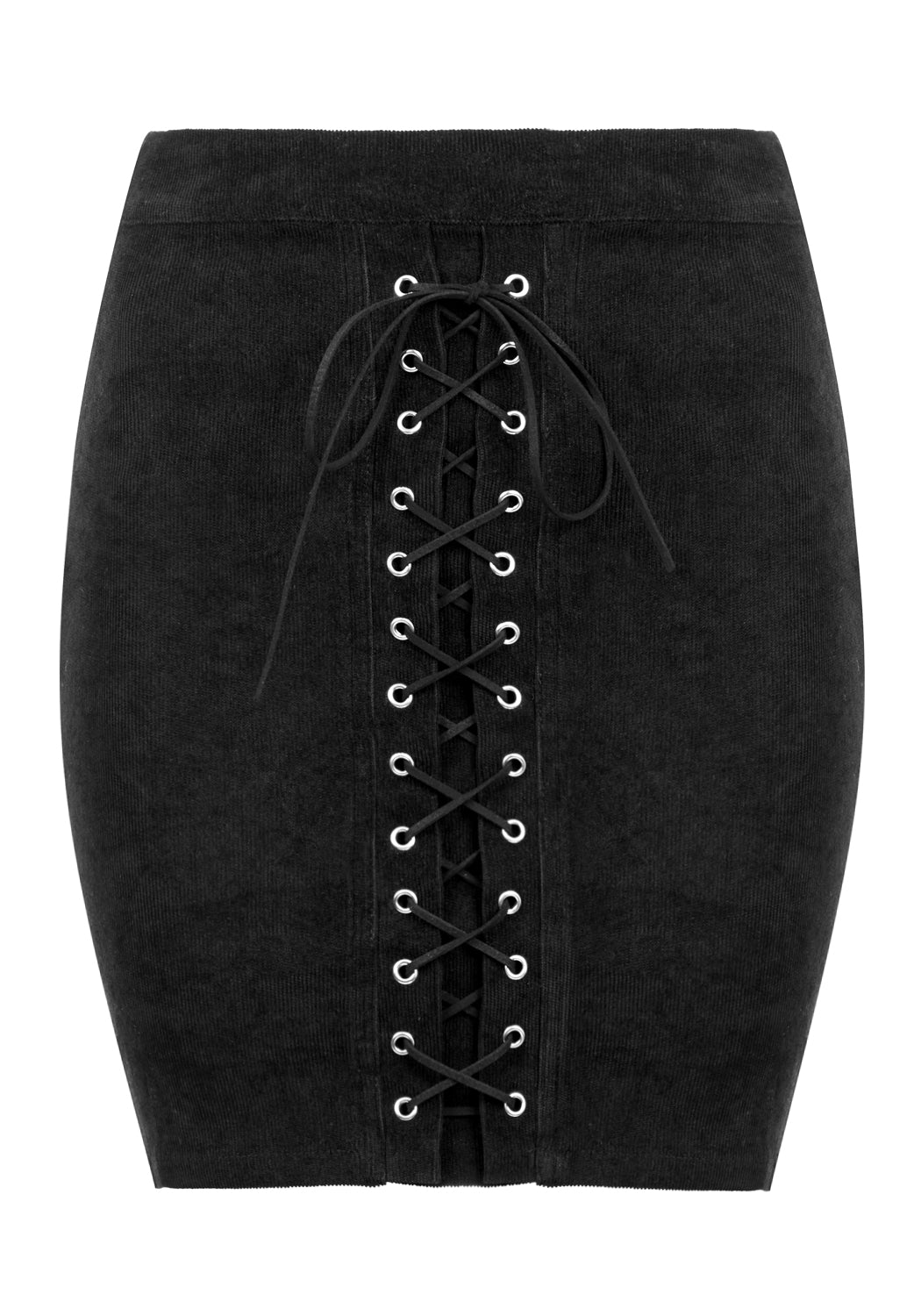 Lace Up Mini Skirt with Mock Corset Detail | Carmilla Black Corduroy