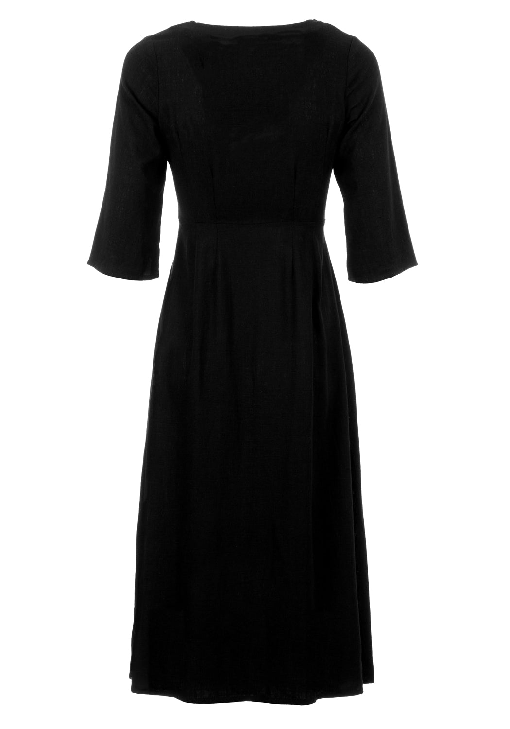 Black Pagan Midi Dress with Flute Sleeves | Merga