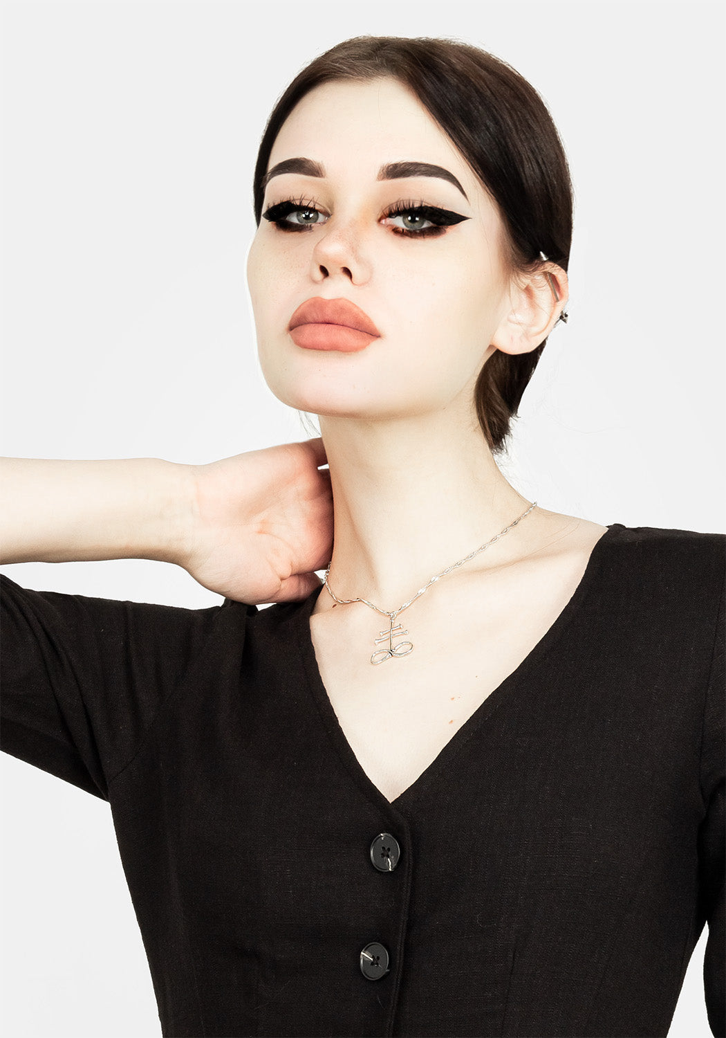 Black Pagan Midi Dress with Flute Sleeves | Merga
