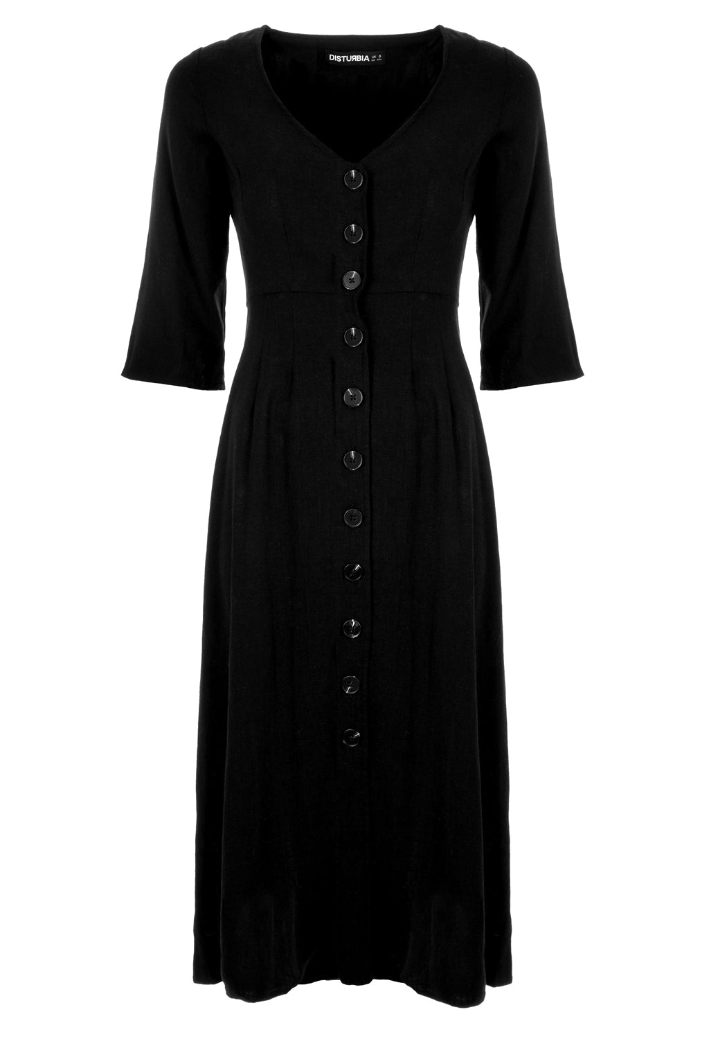 Black Pagan Midi Dress with Flute Sleeves | Merga