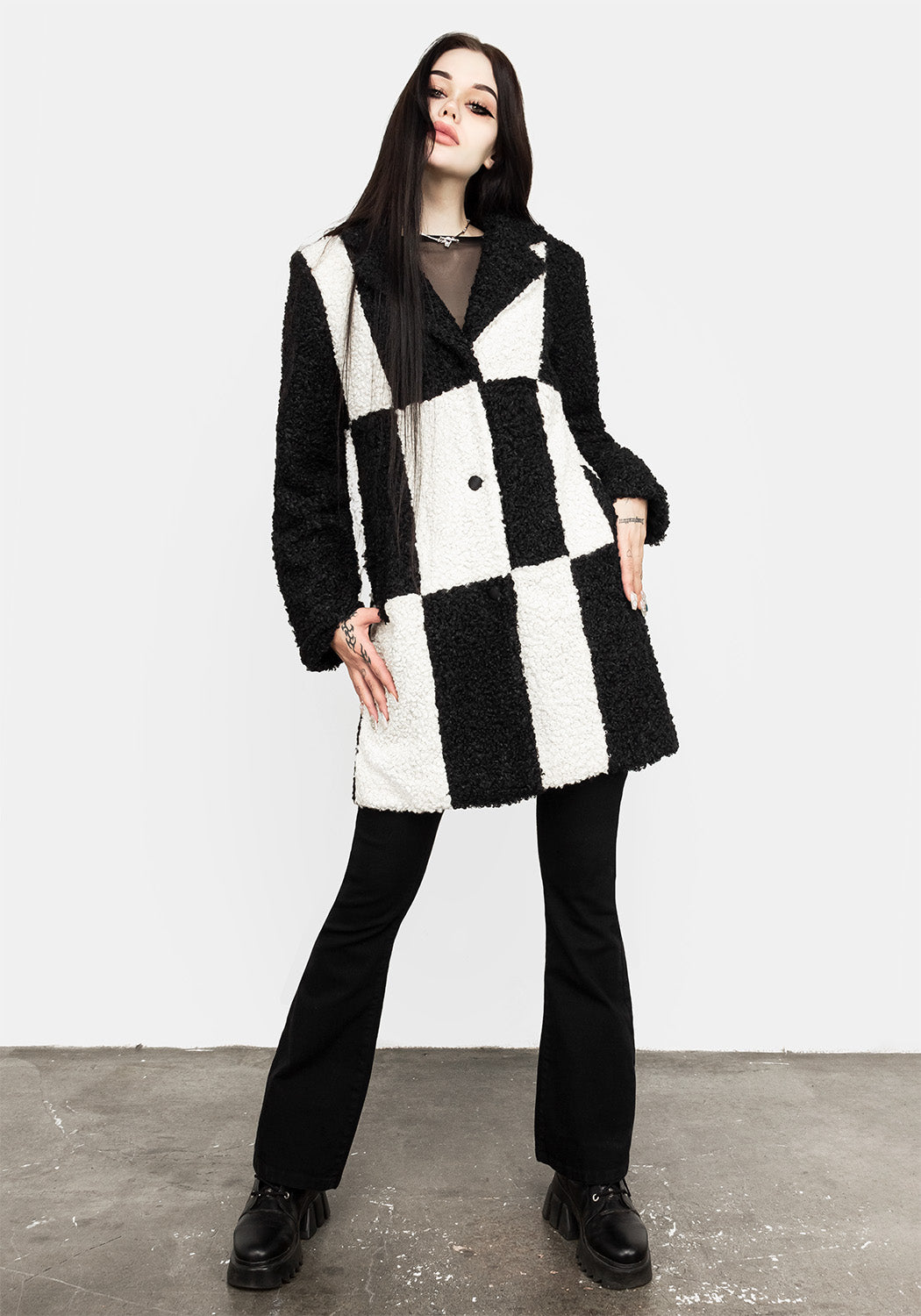 Checkerboard Teddy Coat - Oversized Wool Coat for Women | Dreamtime