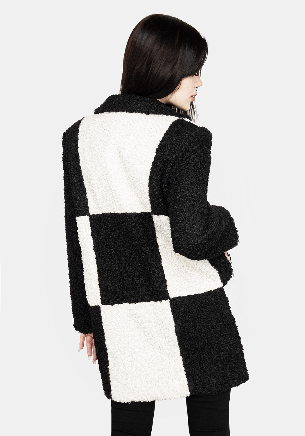 Checkerboard Teddy Coat - Oversized Wool Coat for Women | Dreamtime