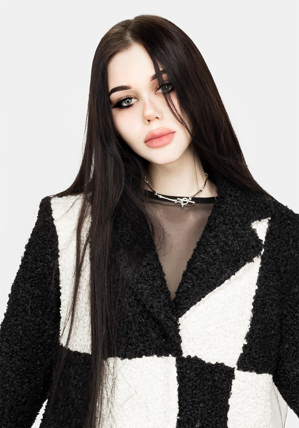 Checkerboard Teddy Coat - Oversized Wool Coat for Women | Dreamtime