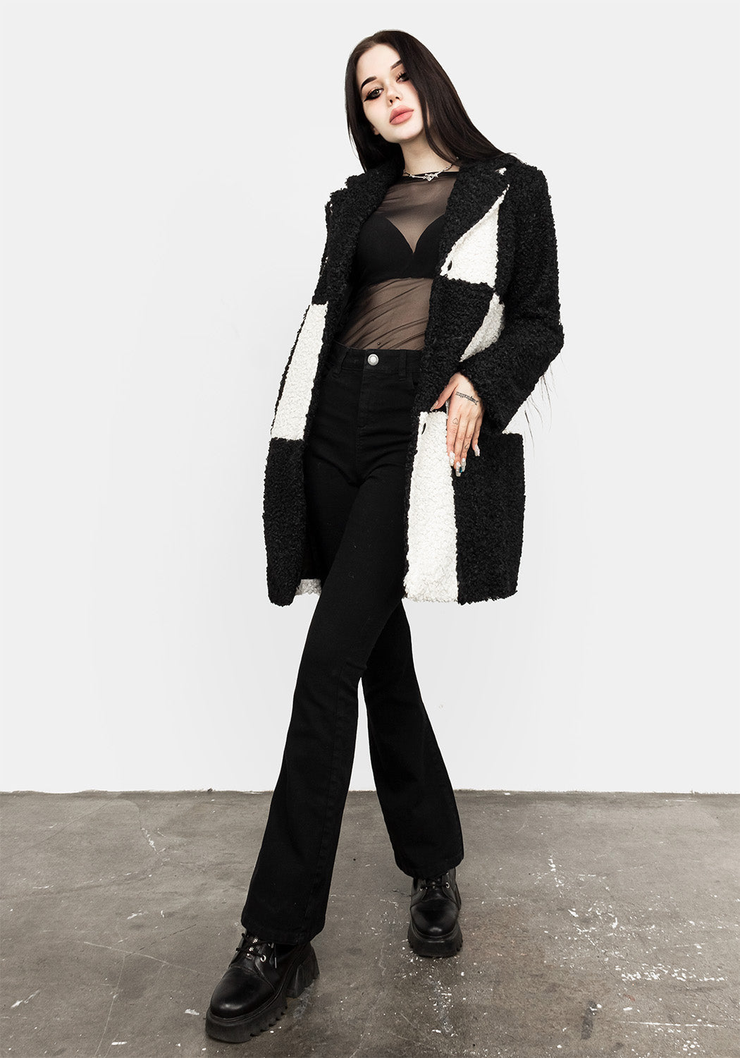Checkerboard Teddy Coat - Oversized Wool Coat for Women | Dreamtime