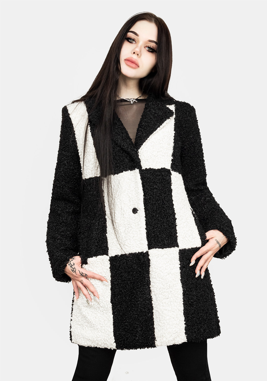 Checkerboard Teddy Coat - Oversized Wool Coat for Women | Dreamtime