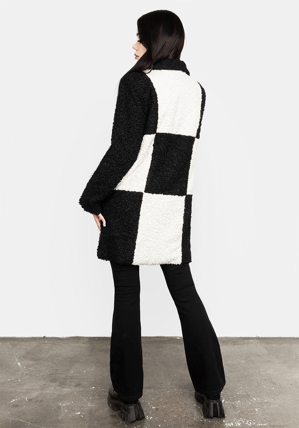 Checkerboard Teddy Coat - Oversized Wool Coat for Women | Dreamtime