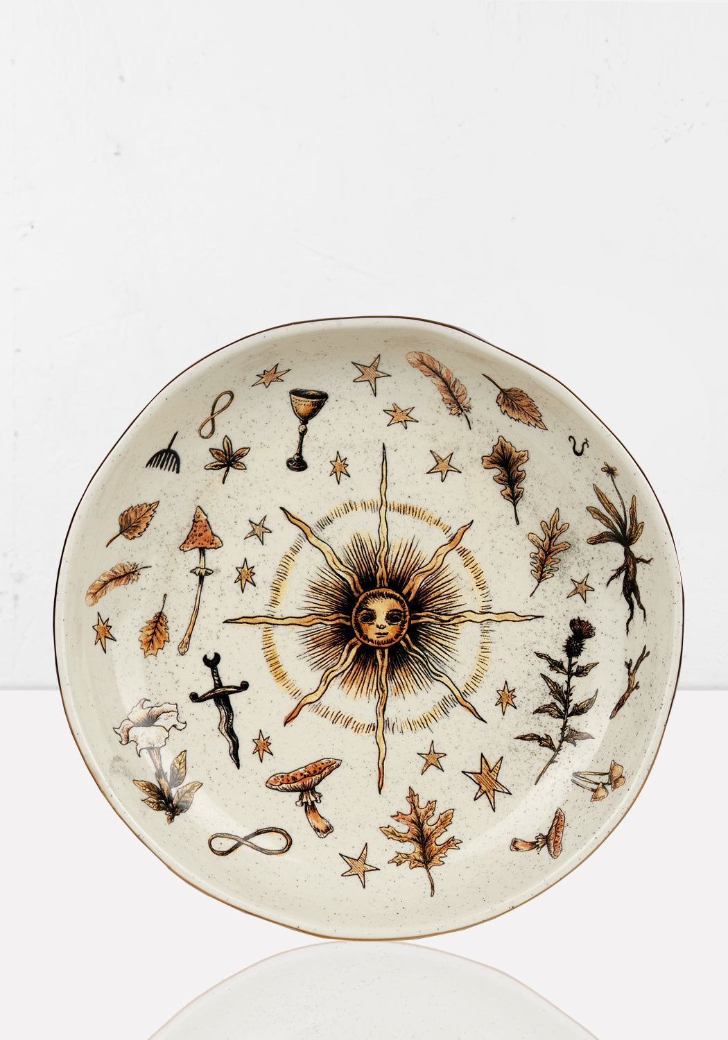Pagan Ceramic Dish with Sun & Stars Design | Gold Foil Rim | 21cm