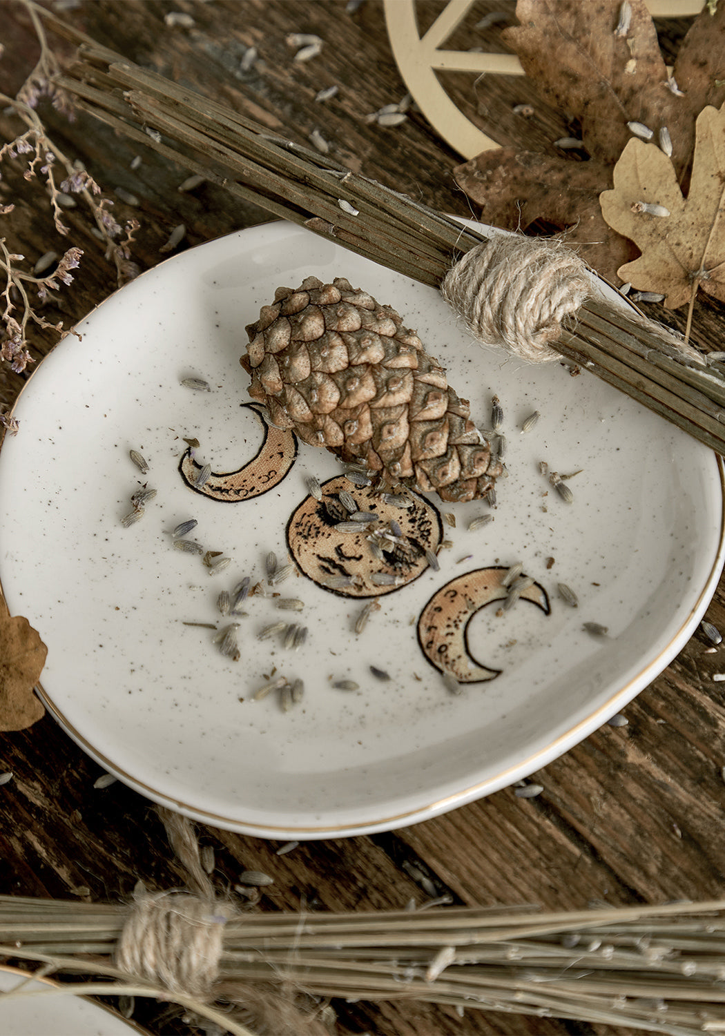 Ceramic Moon Trinket Dish with Triple Goddess Design | Pagan Decor