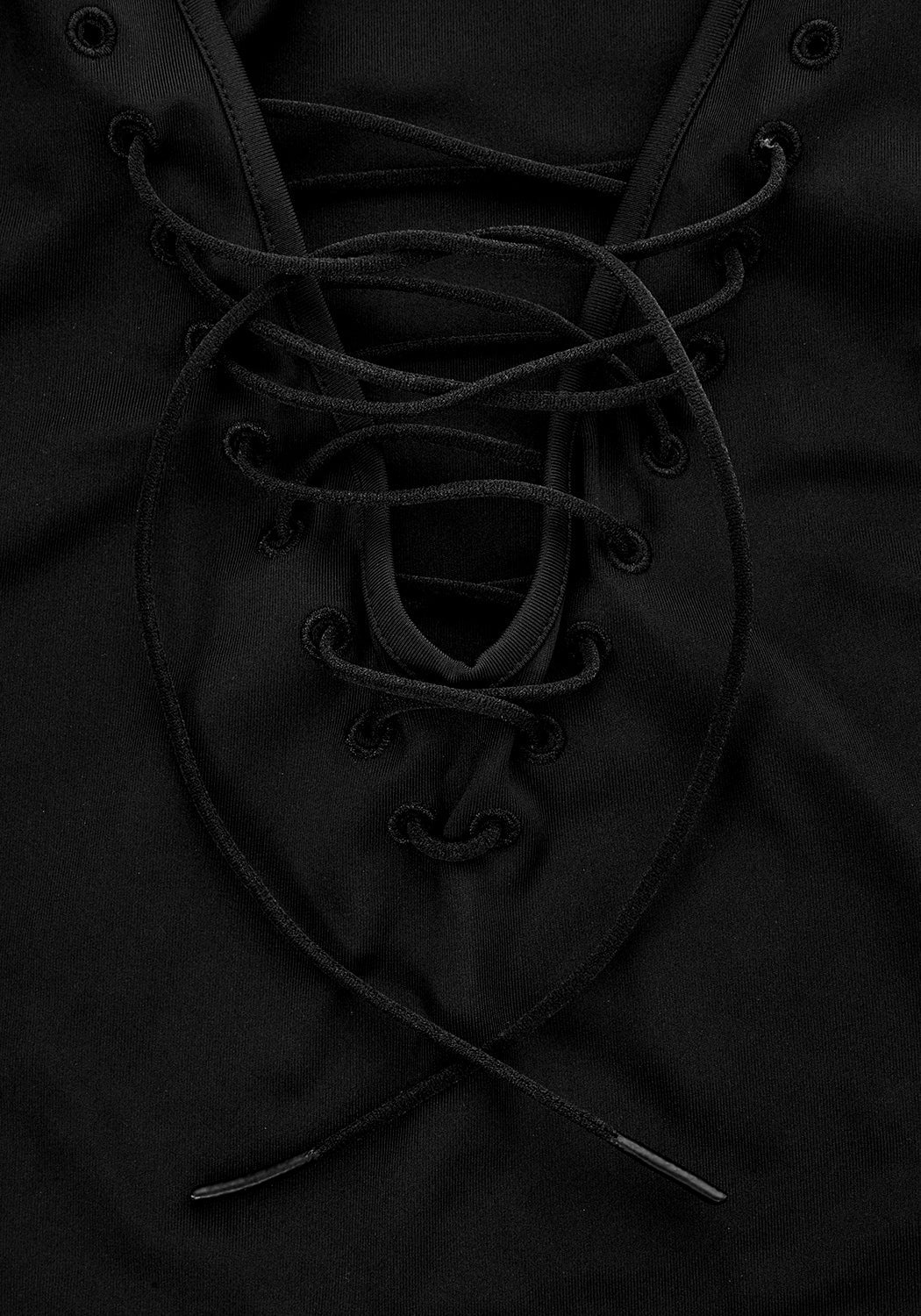 Black Lace-Up Bodysuit with Long Sleeves & Tie-Front | Nancy