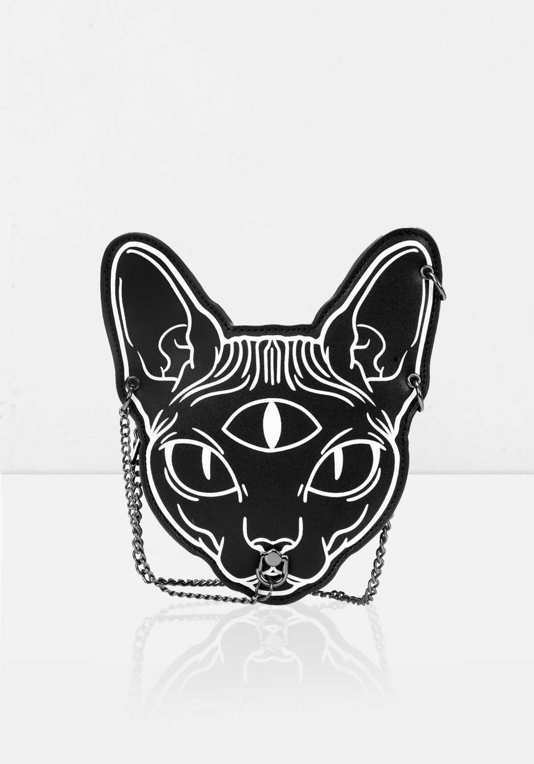 3D Sphynx Head Shoulder Bag with Chain Strap | Faux Leather Gothic Purse